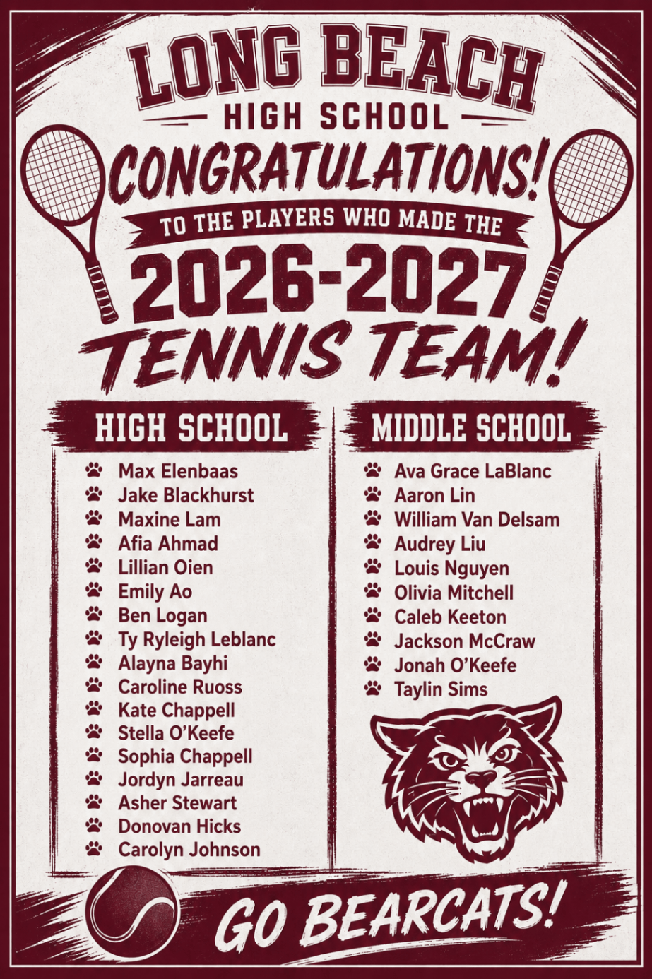 tennis roster